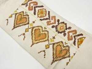 手織り紬ハートに幾何学模様織出し名古屋帯